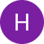White letter H on a purple circular background