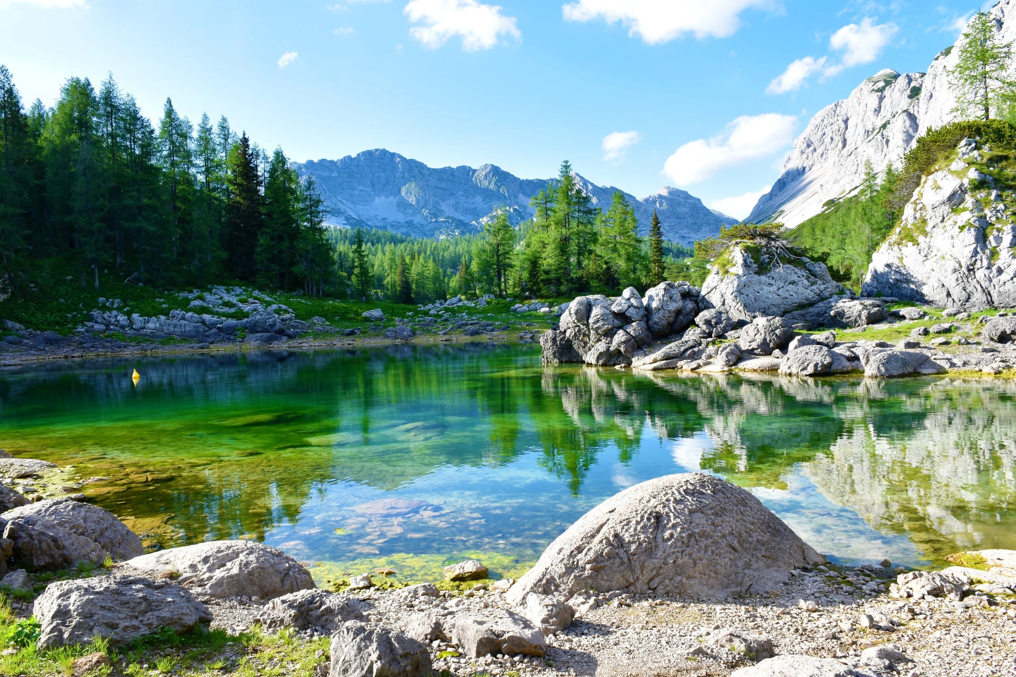 Scenic view of Double lake or Dvojno jezero in Triglav lakes valley in Julian alps and Triglav national park