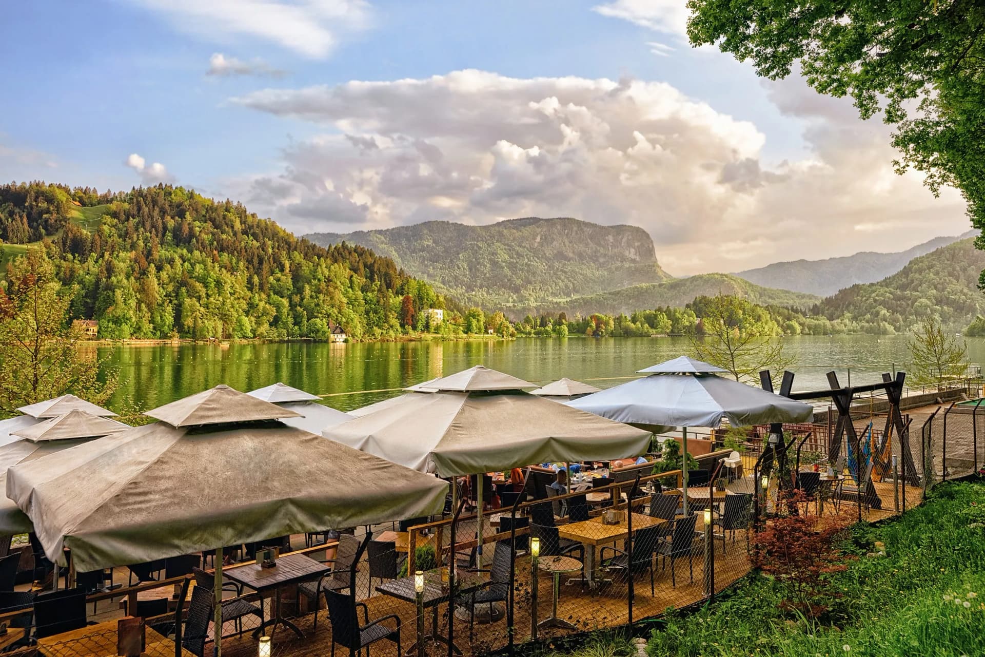 Sidewalk cafe on Bled Lake Slovenia