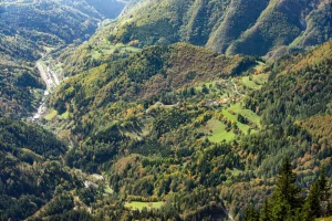 Aerial view of Podbrdo from Soriška planina