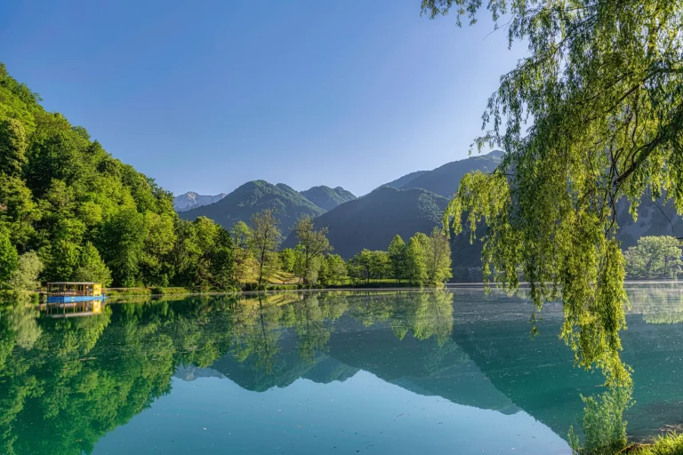 Postcard from Slovenia. Picturesque view from Most na Sochi town in Soca valley