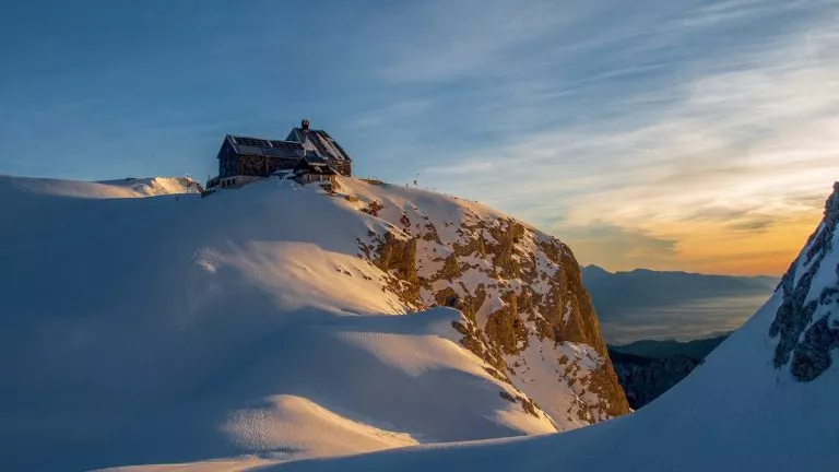 Triglav lodge Kredarica on winter morning