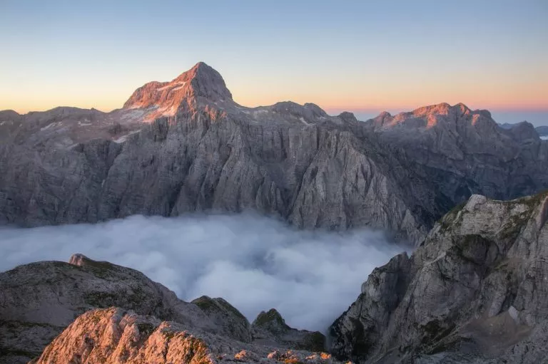 View of the Triglav north face from above Kriški Podi